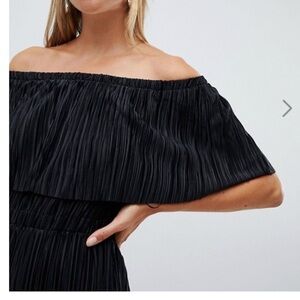 Off the shoulder black crinkle jumpsuit